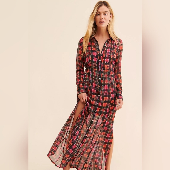 Free People Dresses & Skirts - Free People Jerra Plaid Maxi Button Front Dress/Duster And Mini Dress Set